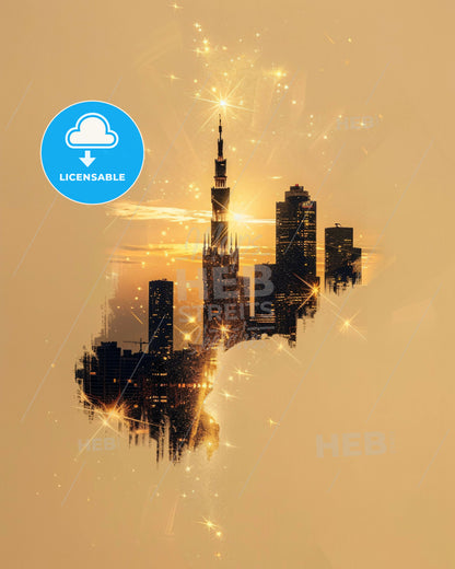 Milan City Icons Backlit Skyline Giclée Poster - A silhouette of a city