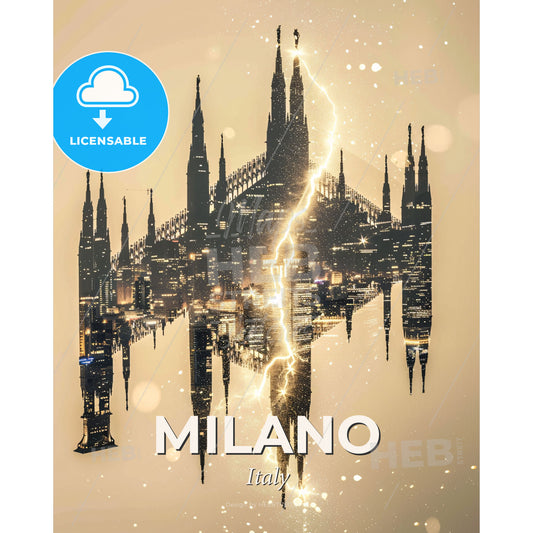 Milan Skyline Bright Beige Poster - A double exposure of a city - Square format print template