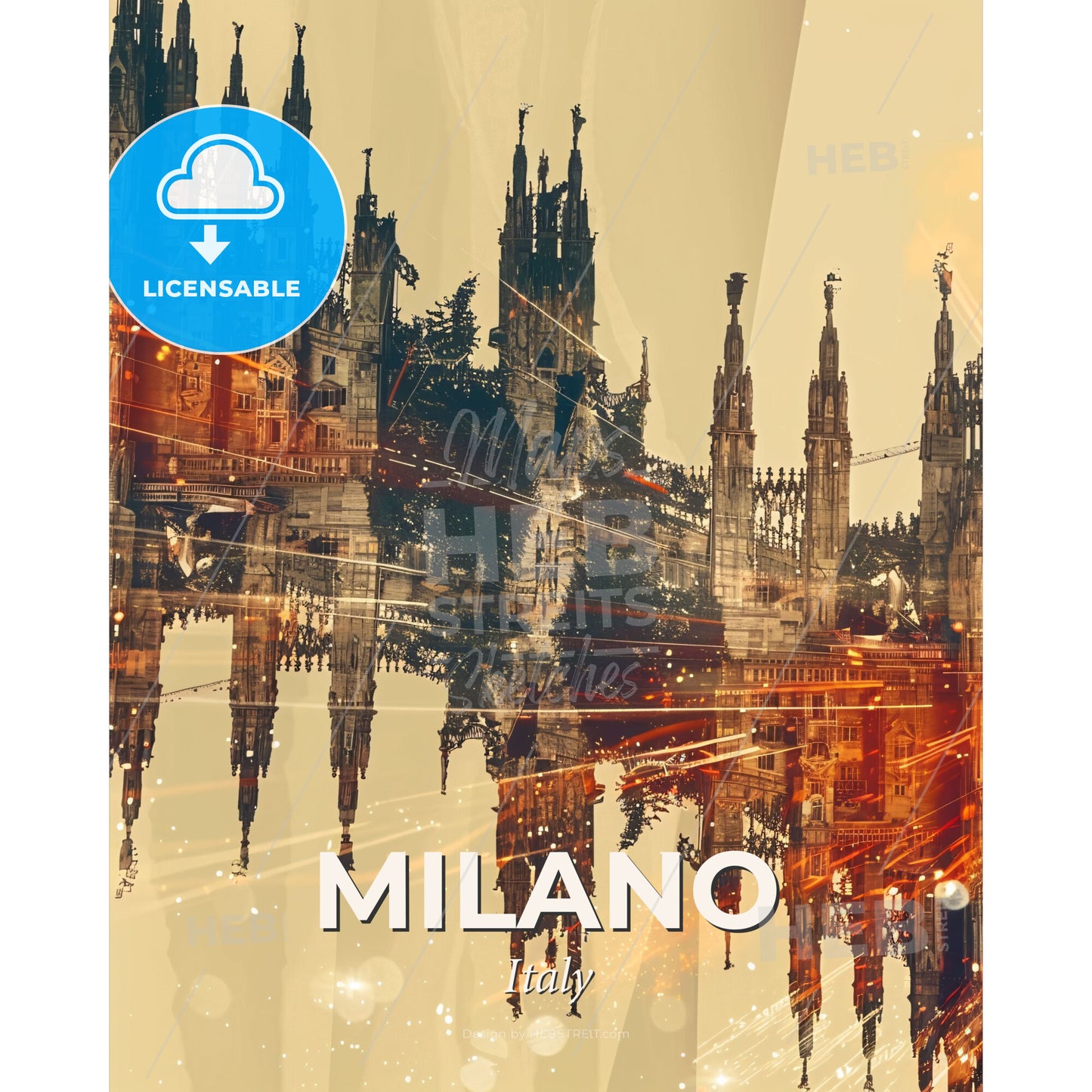 Milan Skyline Double Exposure Art Print - A large building with many spires - Square format print template