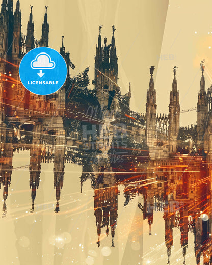 Milan Skyline Double Exposure Art Print - A large building with many spires