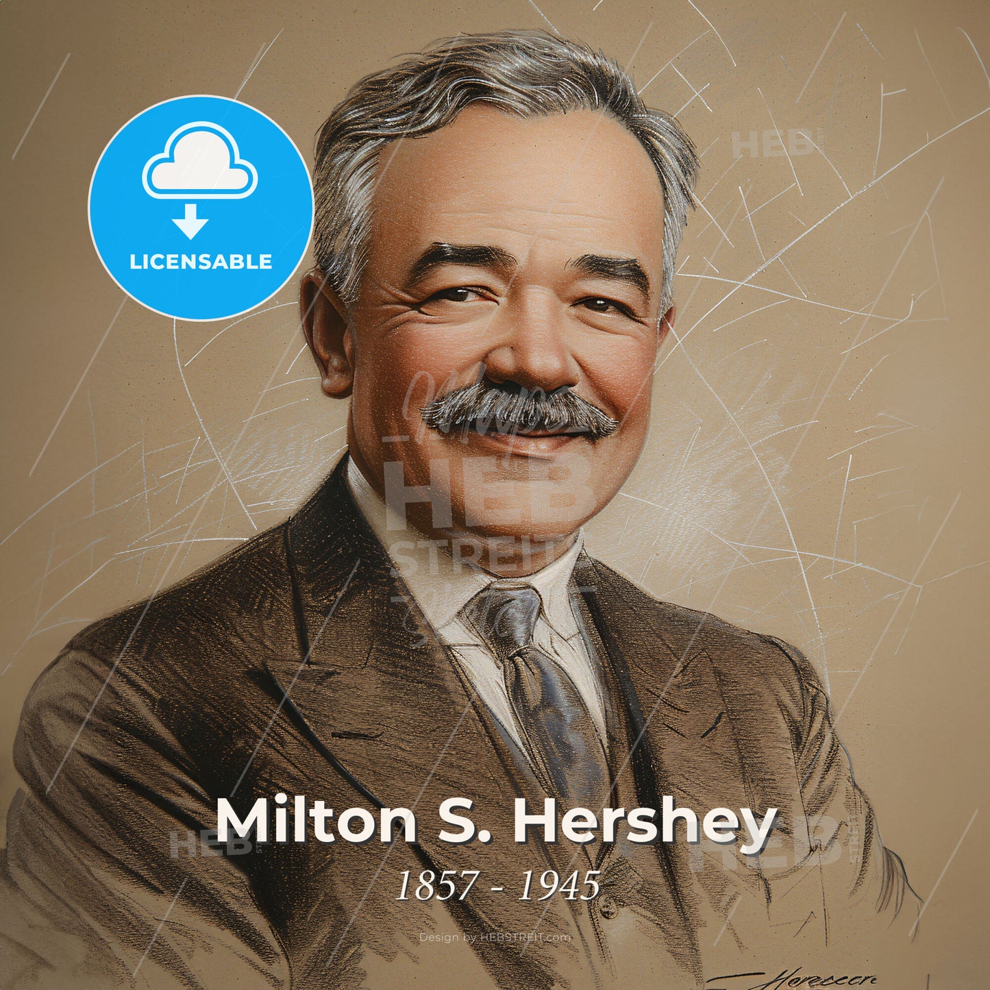 Milton S. Hershey, 1857 - 1945, American chocolatier - A Man With A Mustache Wearing A Suit And Tie Print Template