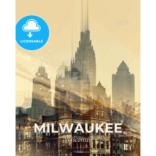 Milwaukee Skyline Art: Cityscape in Color & Sparkle - A city skyline with many tall buildings - Square format print template