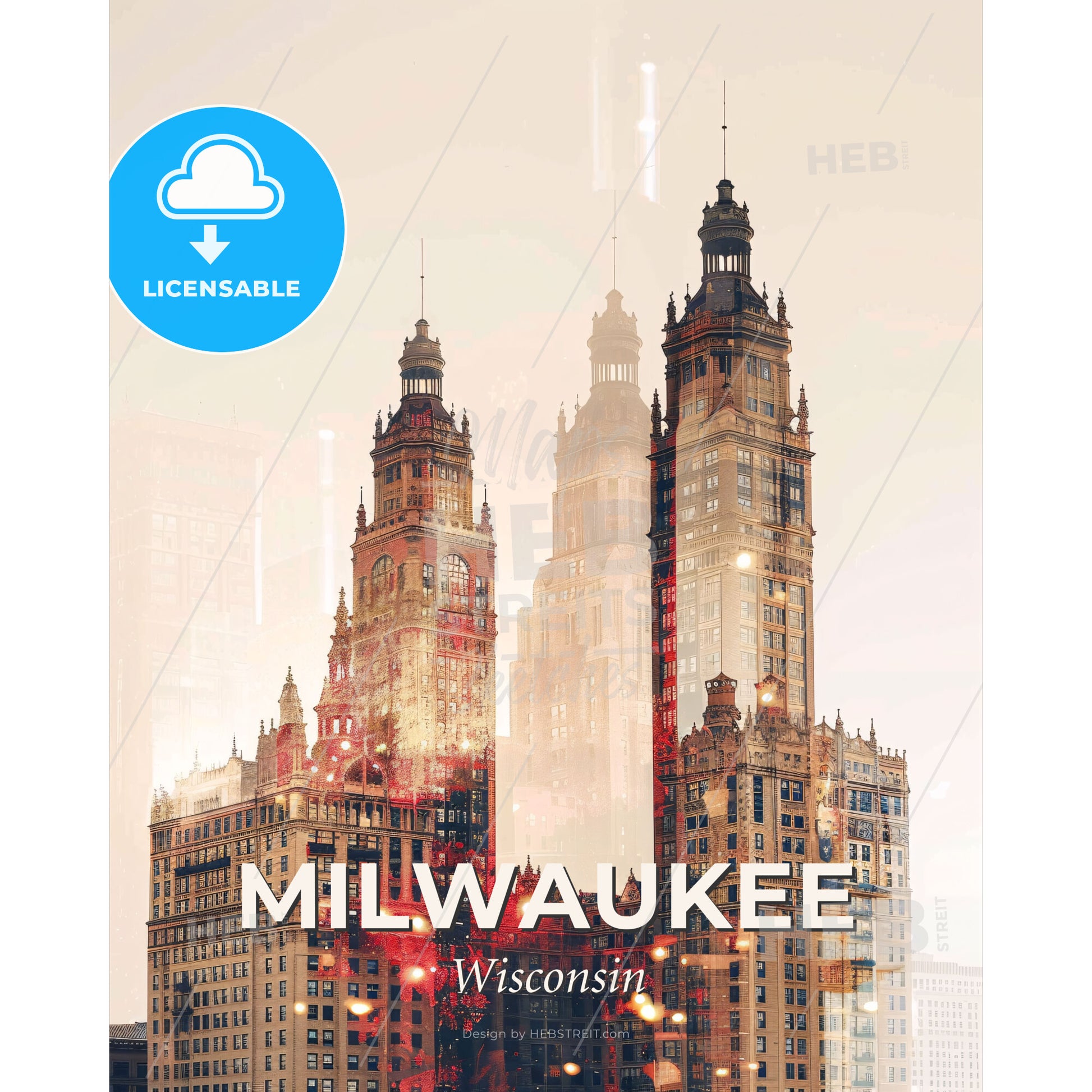 Milwaukee Skyline Serenity Poster Artwork - A double exposure of a city - Square format print template