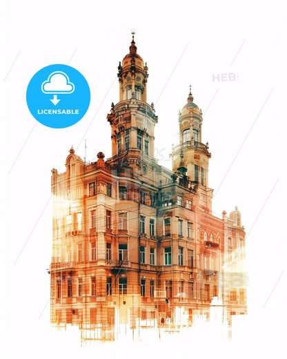 Minsk Belarus Skyline Cityscape Poster Art Bright Beige - A double exposure of a building