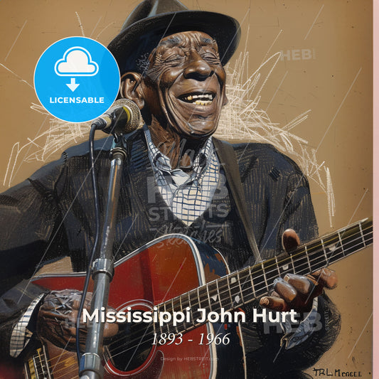 Mississippi John Hurt, 1893 - 1966, American blues singer and guitarist - A Man Playing A Guitar Print Template