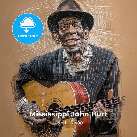 Mississippi John Hurt, 1893 - 1966, American blues singer and guitarist - A Man Playing A Guitar Print Template