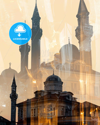 Mitrovica Kosovo Double Exposure Skyline Architecture Art - A building with towers and towers