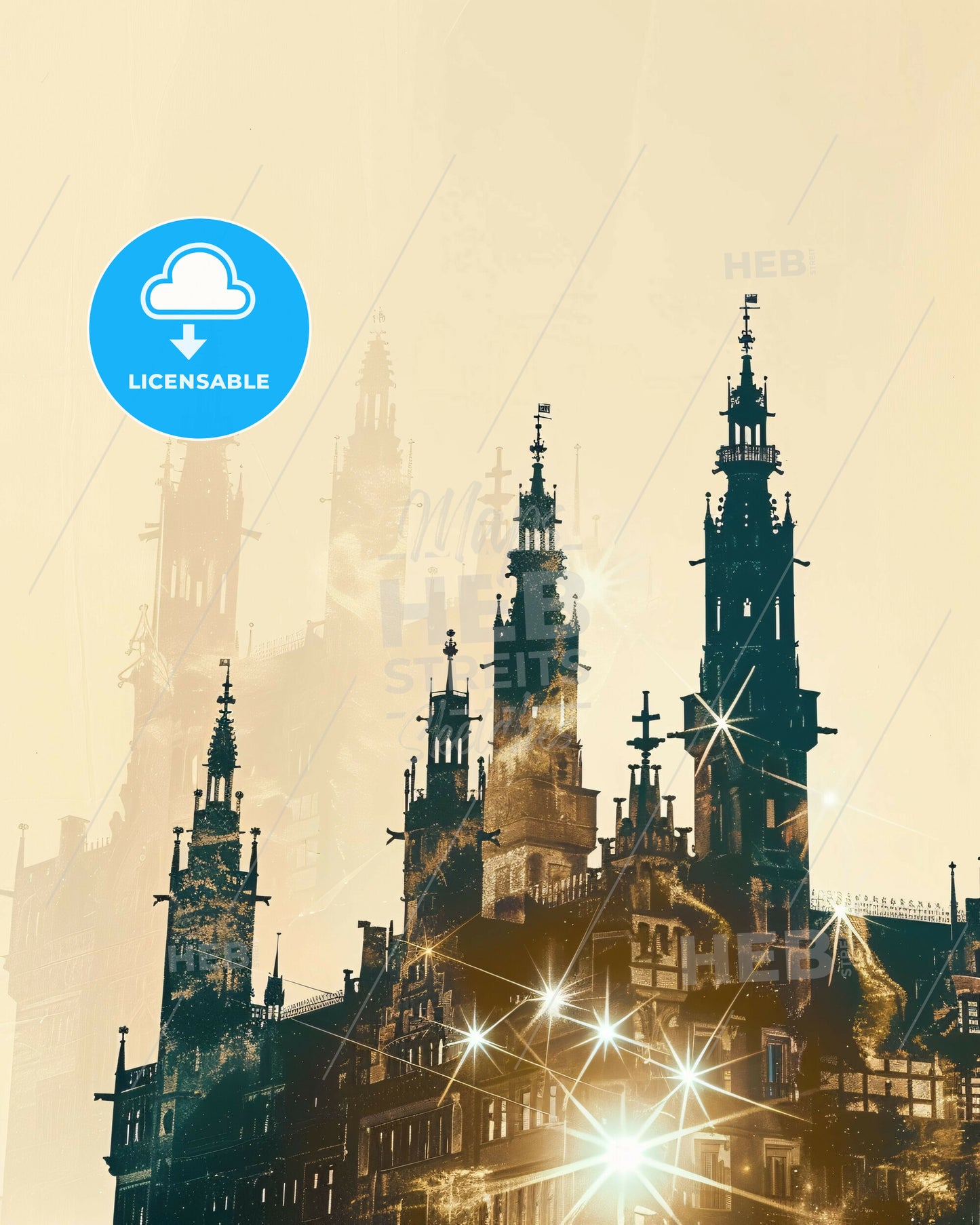 Munich Germany Skyline Double Exposure Art - A silhouette of a castle