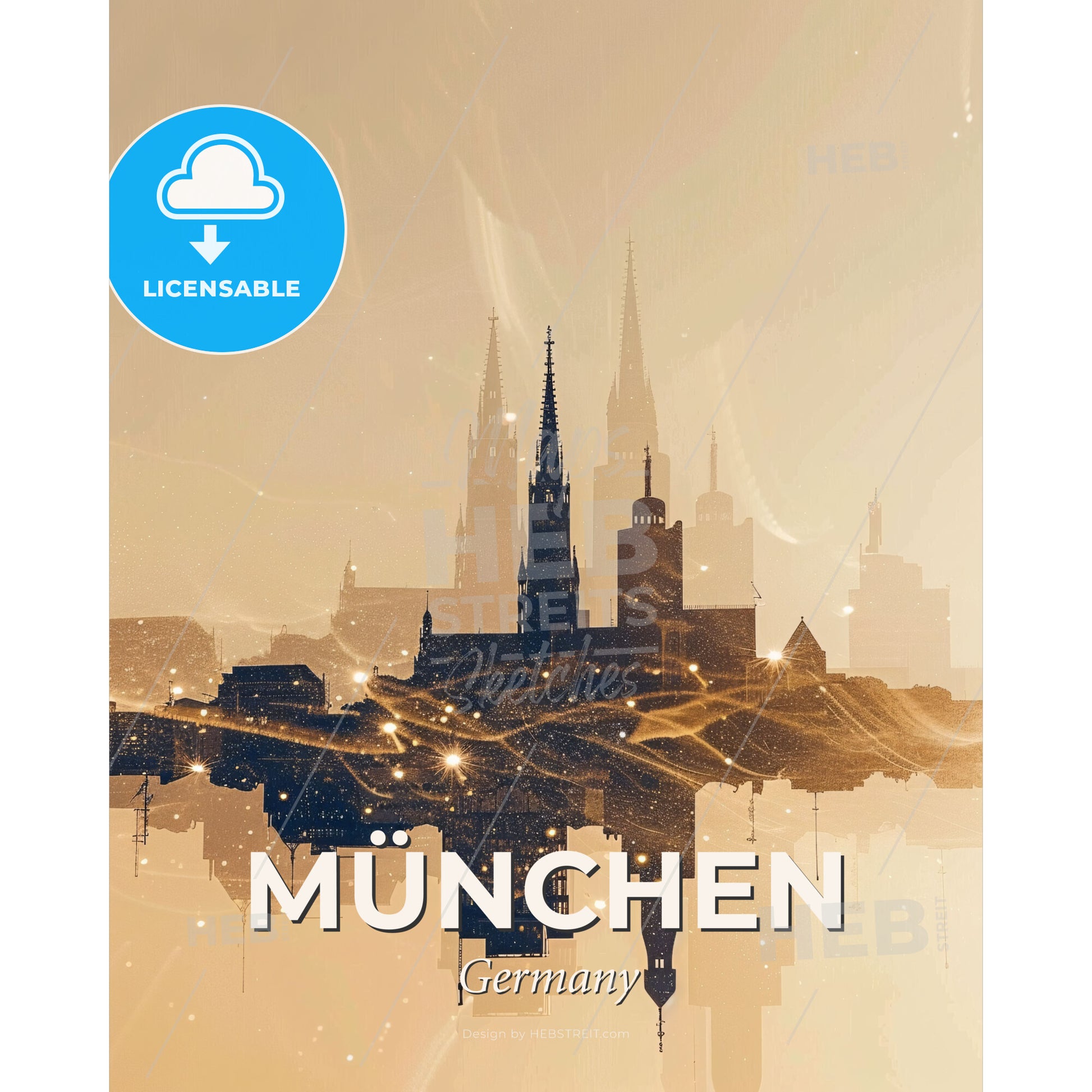 Münchens Iconic Skyline in Double Exposure Composite - A city skyline with lights and fog - Square format print template