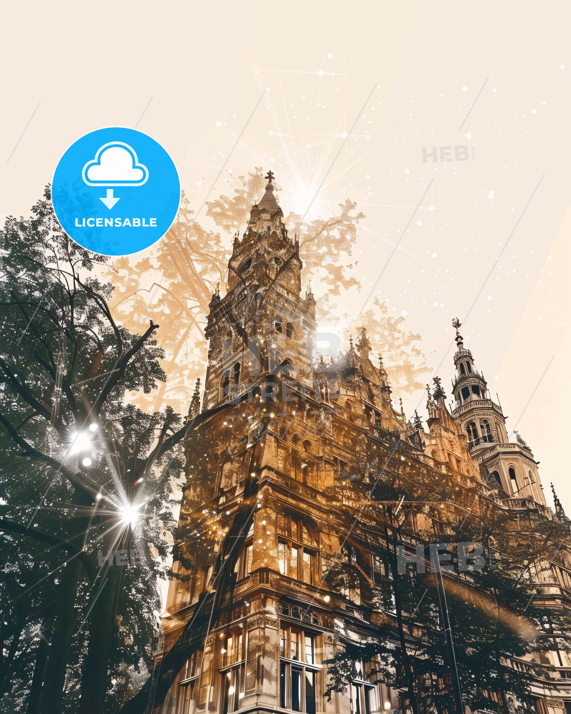 Munich City Dream Composite Skyline Art Poster - A building with trees and stars