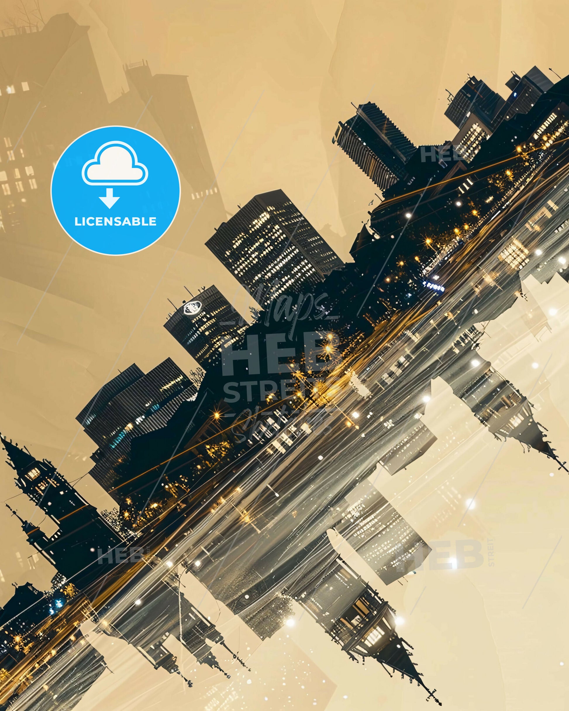 Munich City Skyline Modern Art Poster - A city skyline with lights reflecting in water