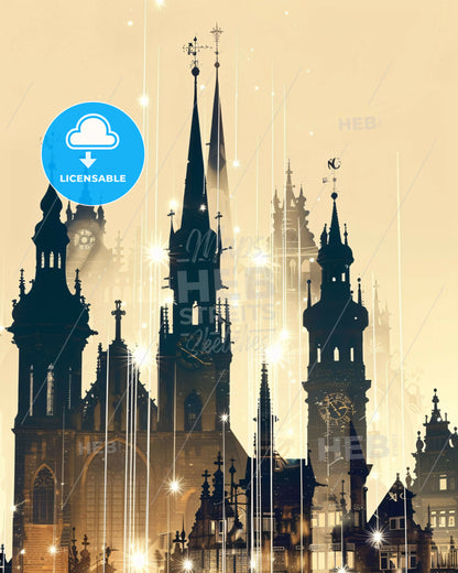 Münster Cityscape Skyline Poster in Warm Hues - A building with towers and spires