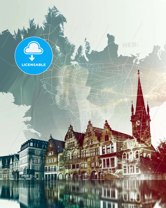 Münster Germany Skyline Artwork Double Exposure Composite Poster - A city with a map and buildings