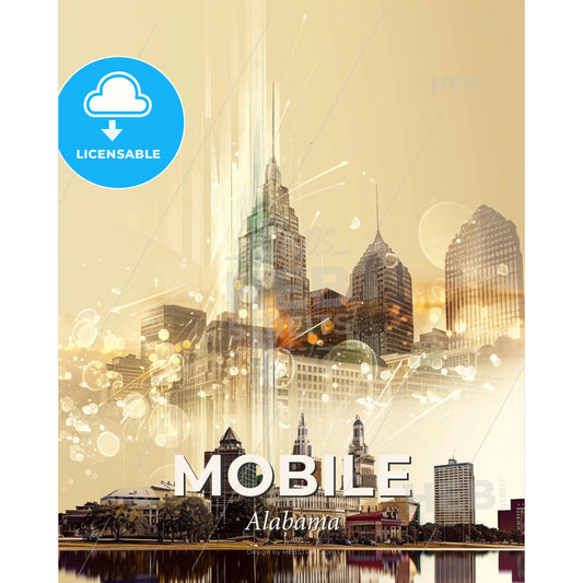 Mobile City Light Sparkle Skyline - A city skyline with many tall buildings - Square format print template