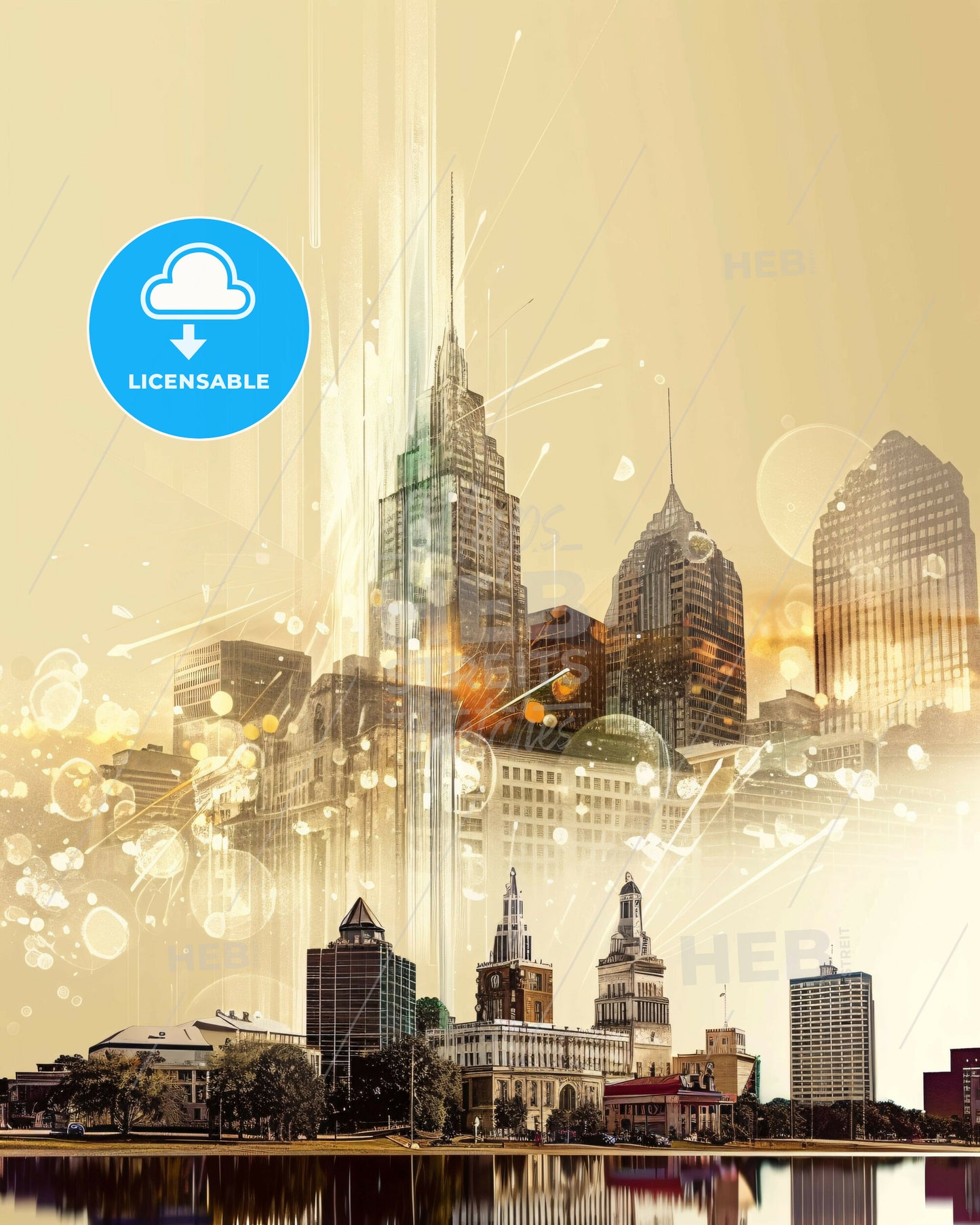 Mobile City Light Sparkle Skyline - A city skyline with many tall buildings