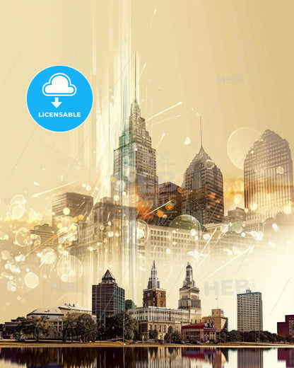 Mobile City Light Sparkle Skyline - A city skyline with many tall buildings