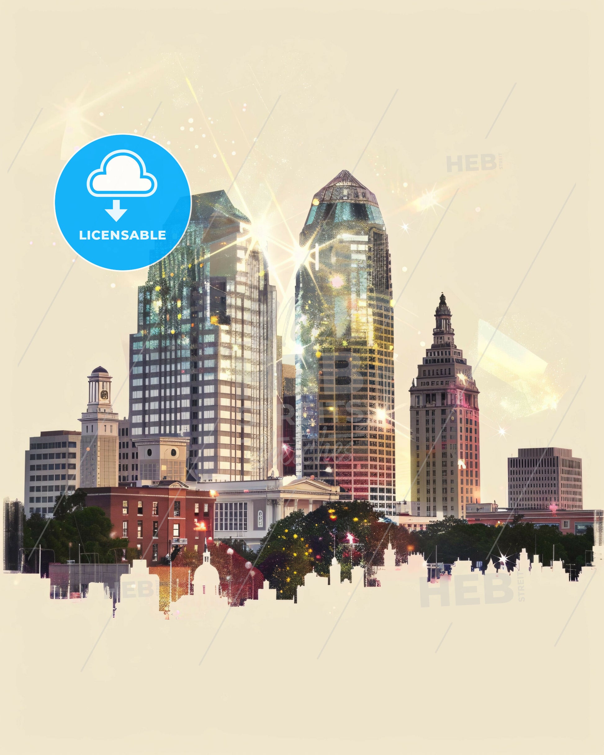 Mobile City Skyline Impressionistic Poster Art - A city skyline with many tall buildings