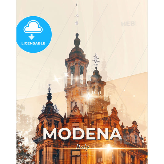 Modena Skyline Cityscape Art Print Beige Sparkles - A building with a tower - Square format print template
