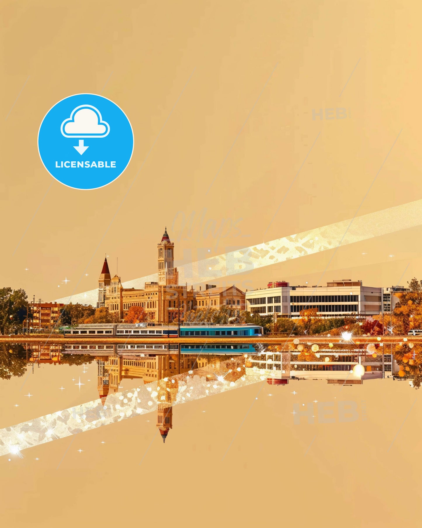 Modesto Cityscape Composite Art Print - A city next to a body of water