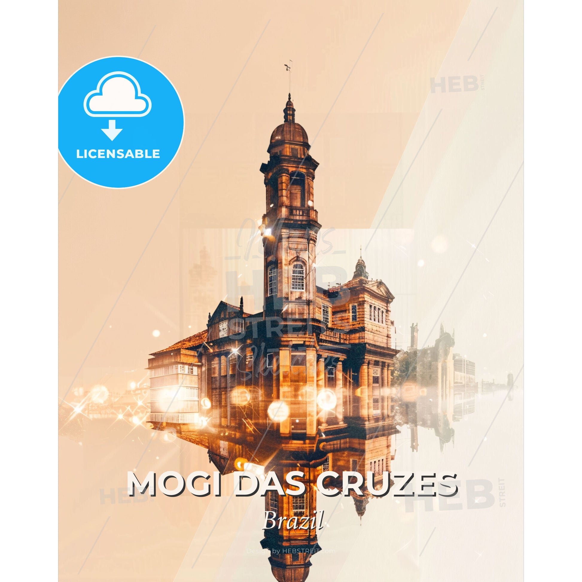 Mogi Das Cruzes City Skyline Double Exposure Composite Art - A building with a tower and a tower - Square format print template