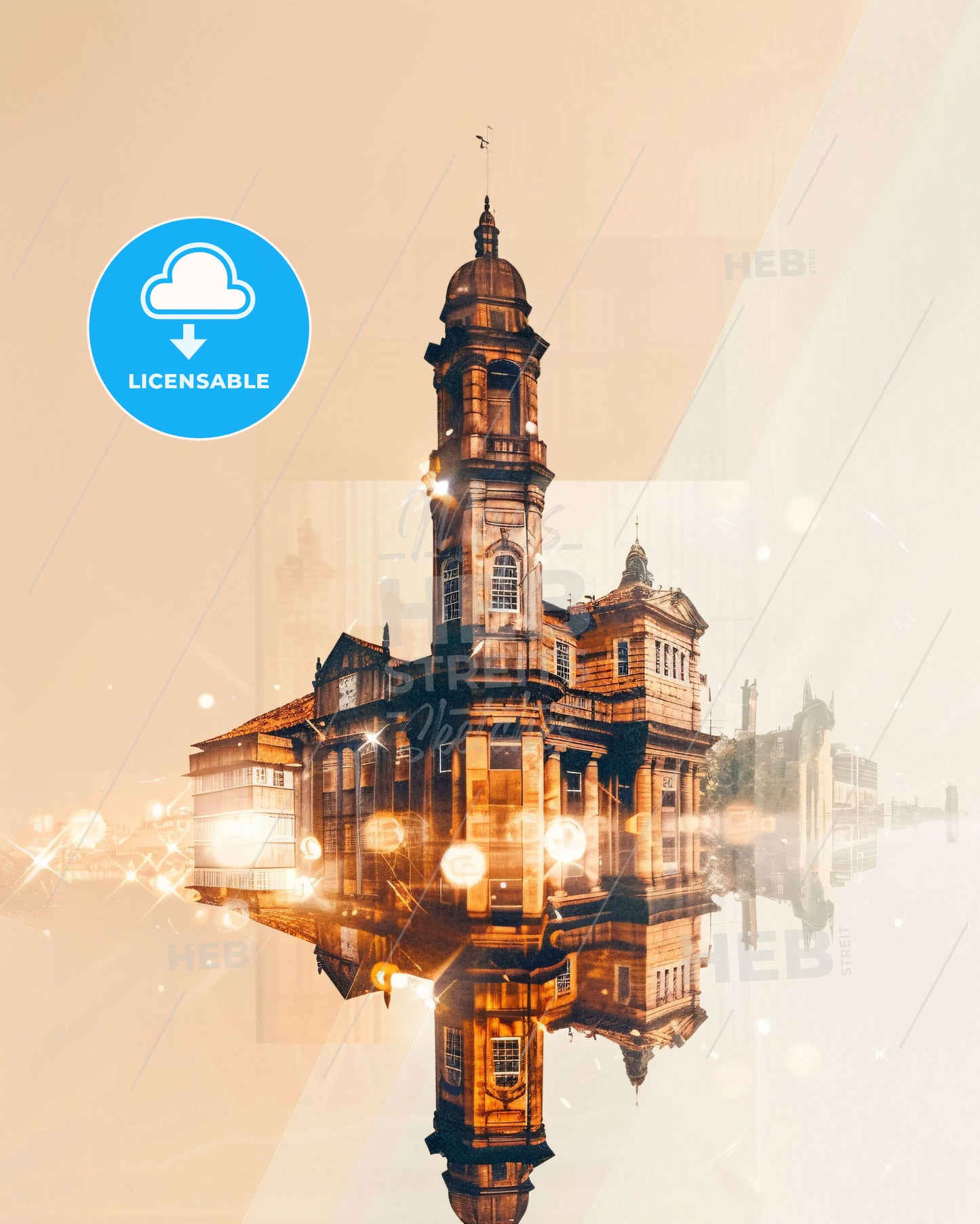 Mogi Das Cruzes City Skyline Double Exposure Composite Art - A building with a tower and a tower