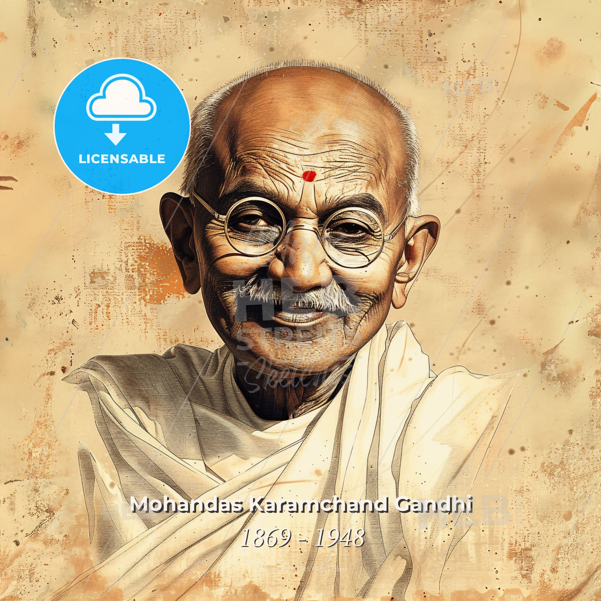 Mohandas Karamchand Gandhi, 1869 - 1948, Indian nationalist and reformer - A Man Wearing Round Glasses And A White Robe Print Template