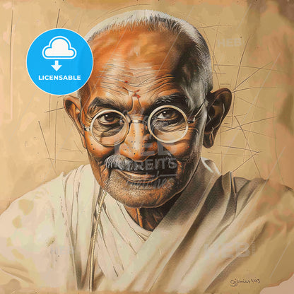 Mohandas Karamchand Gandhi, 1869 - 1948, Indian nationalist and reformer - A Painting Of A Man Wearing Glasses