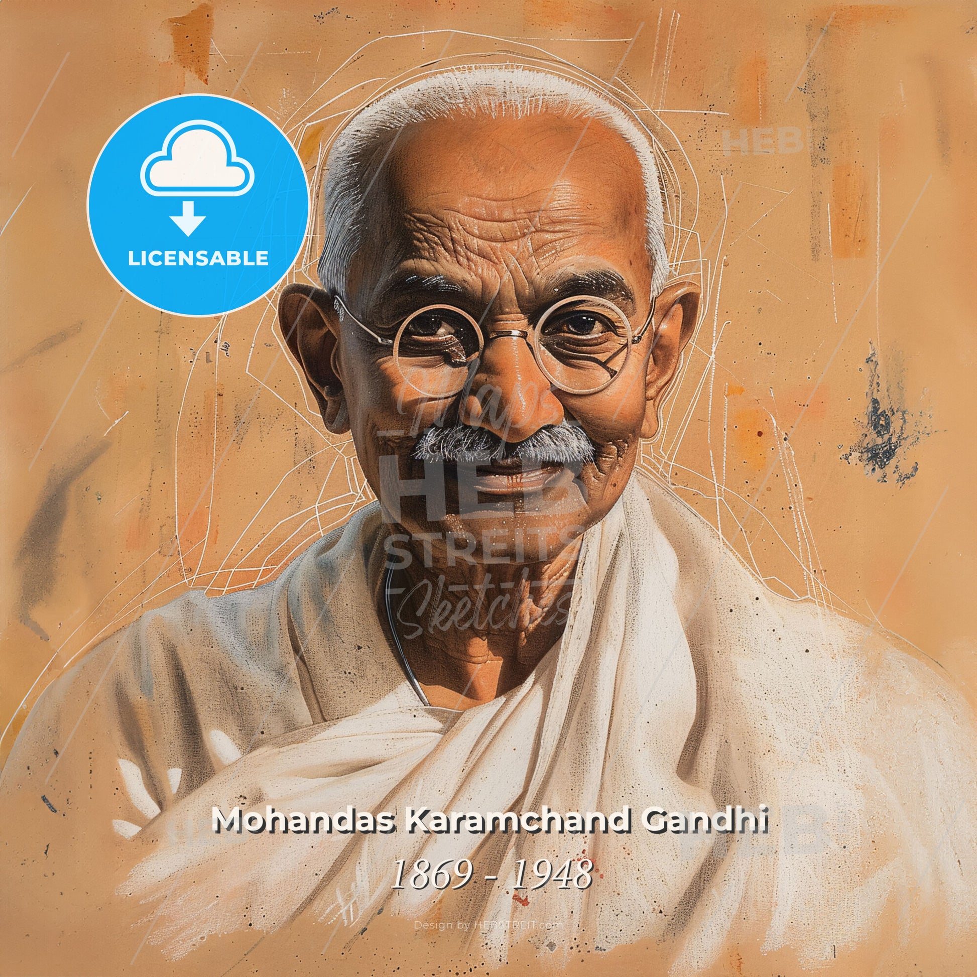 Mohandas Karamchand Gandhi, 1869 - 1948, Indian nationalist and reformer - A Man Wearing Glasses And A White Robe Print Template