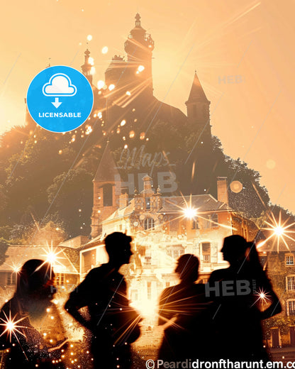 Montauban City Skyline Silhouette Poster Art - A group of people standing in front of a building