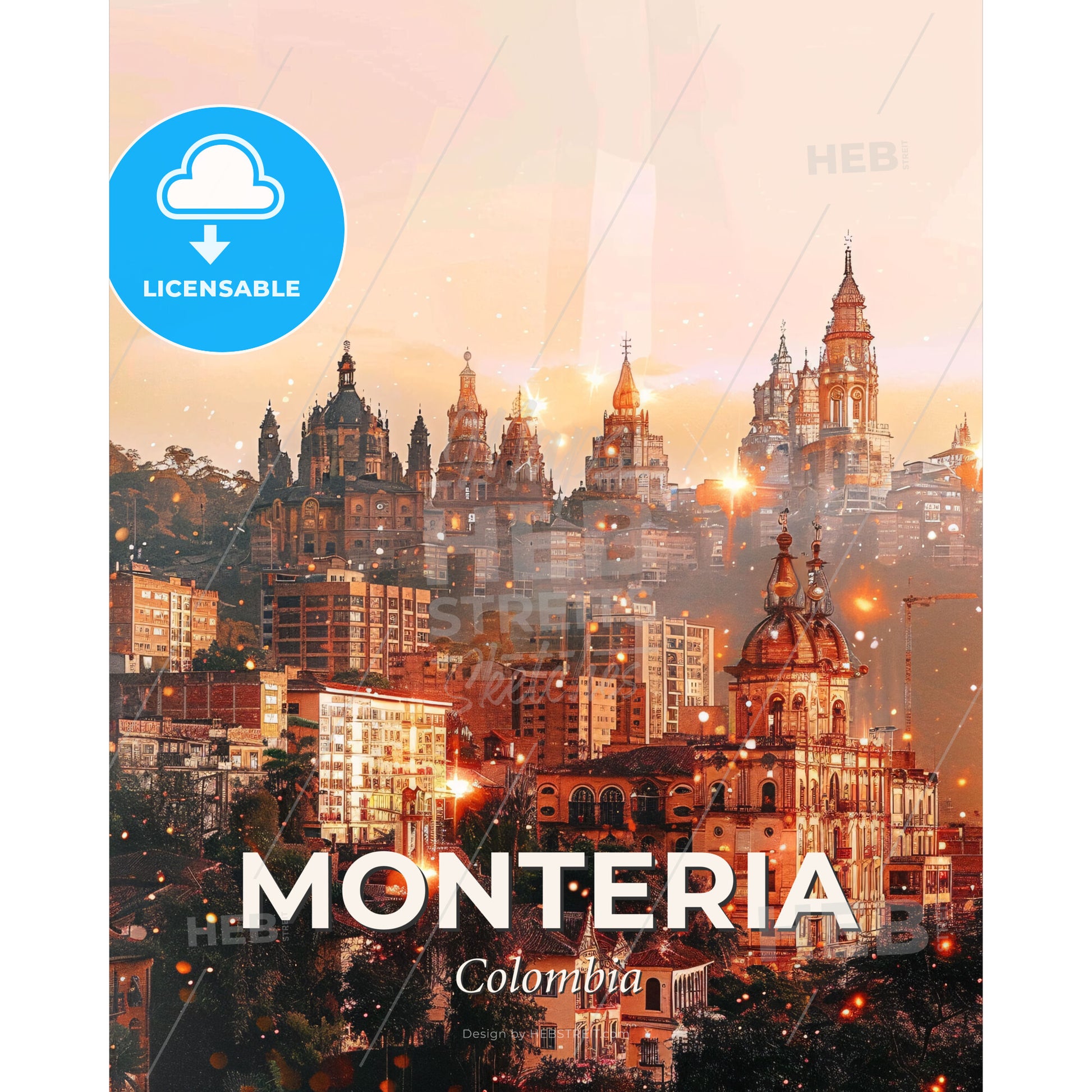 Monteria Skyline Double Exposure Poster - A city with many buildings - Square format print template