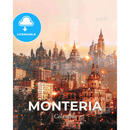Monteria Skyline Double Exposure Poster - A city with many buildings - Square format print template