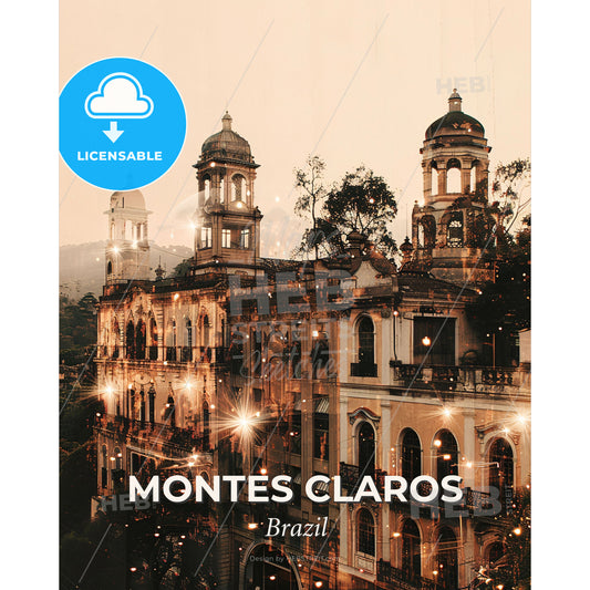 Montes Claros: Majestic City Skyline Poster Art - A building with a large tower - Square format print template