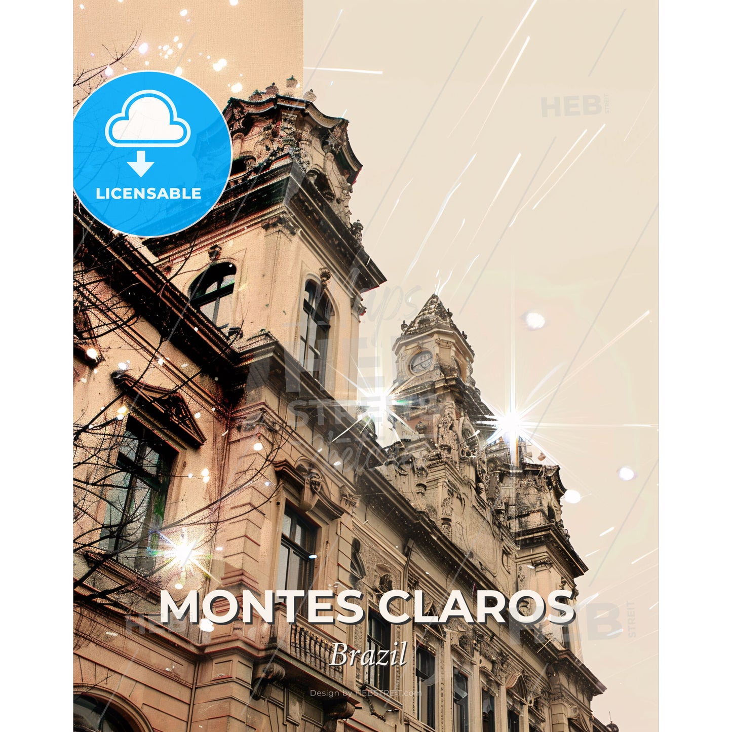 Montes Claros Skyline Architecture Double Exposure Artwork - A building with a clock tower - Square format print template