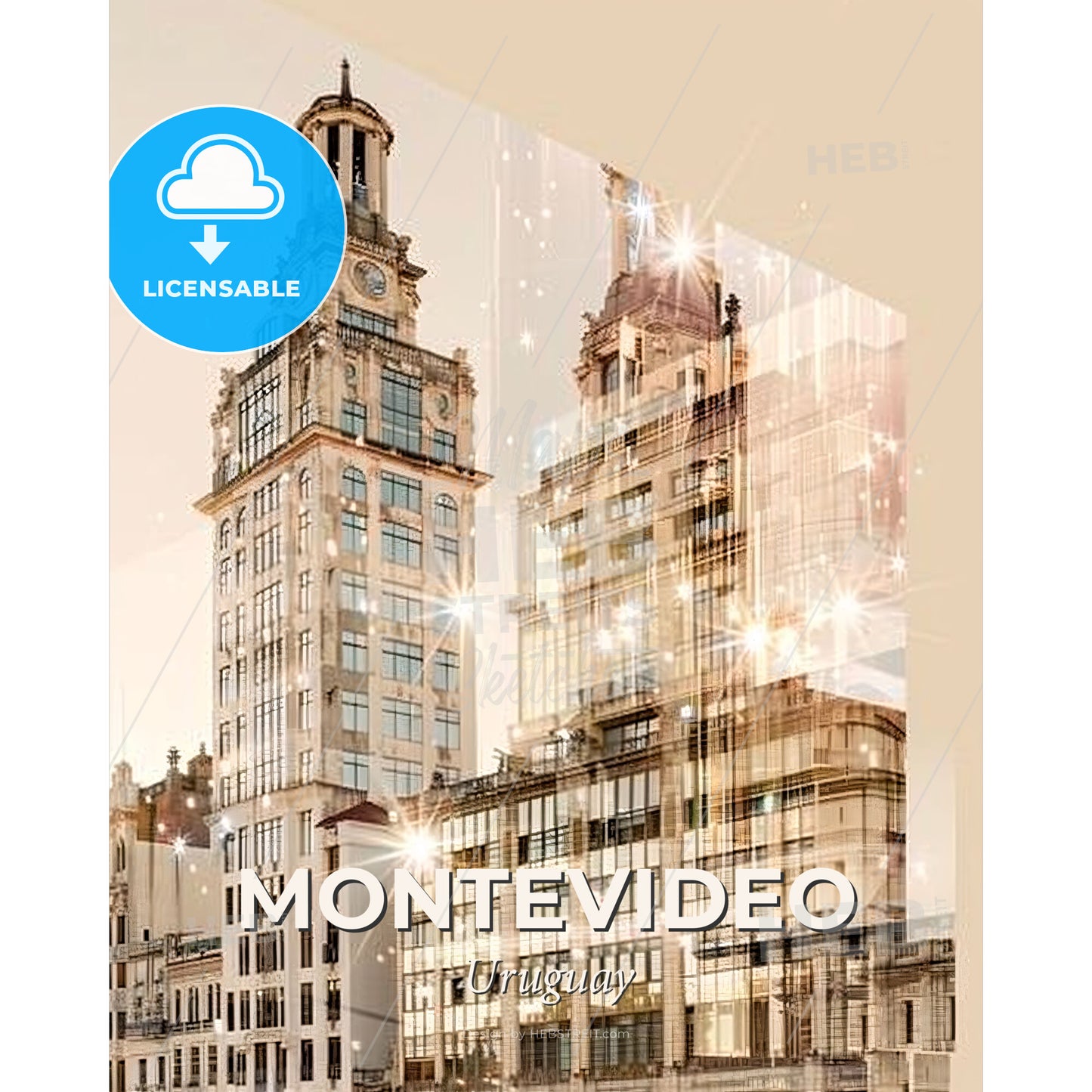 Montevideo City Dreamscape Poster Art - A couple of tall buildings - Square format print template