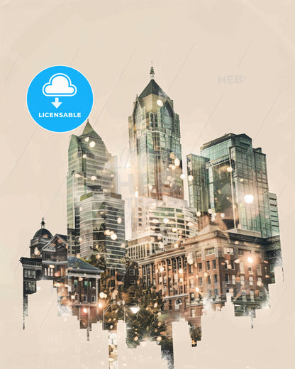 Montgomery Cityscape Art: Icons, Sparkle, Beige - A city skyline with many buildings