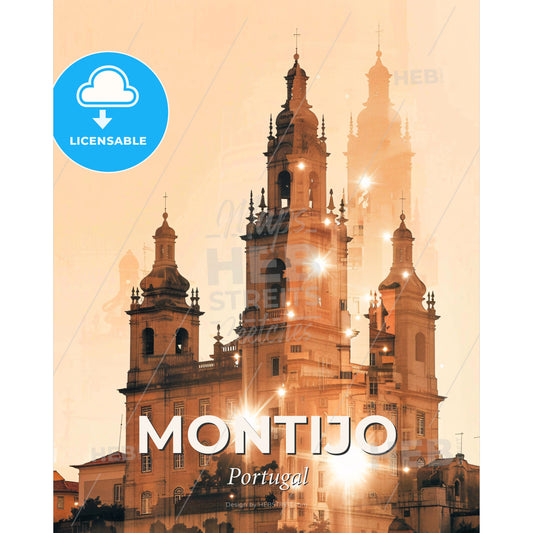 Montijo Double Exposure Art Skyline City Architecture - A building with towers and lights - Square format print template