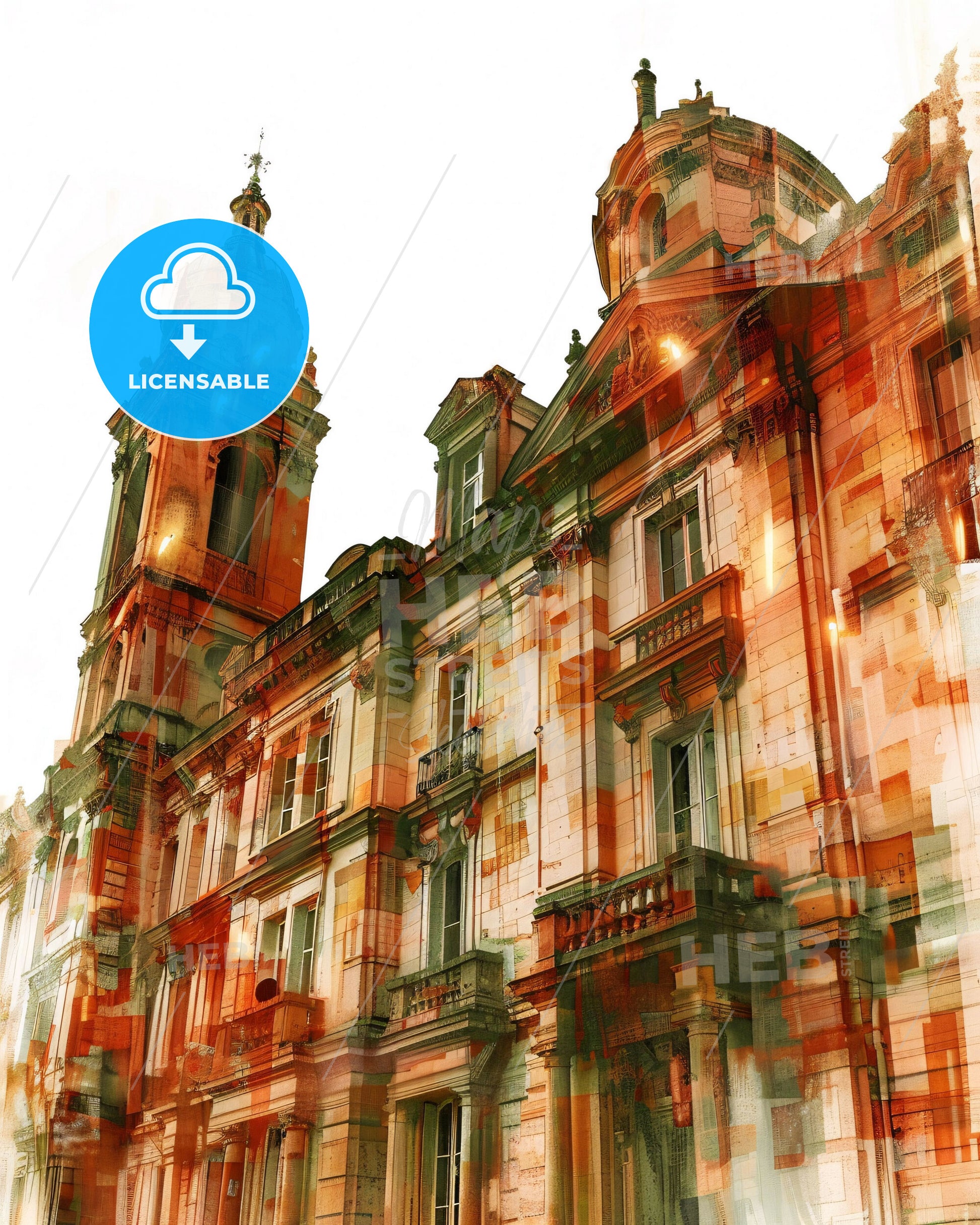 Montpellier Skyline Cityscape Double Exposure Poster - A large building with towers