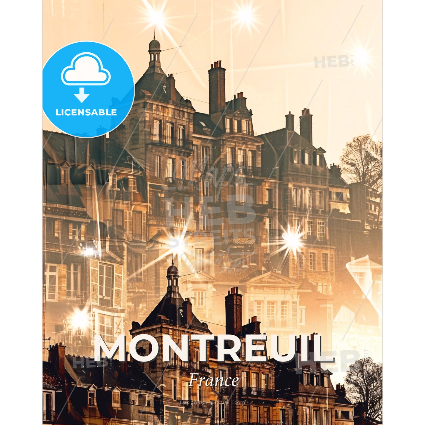 Montreuil Skyline Double Exposure Composite Poster - A building with many windows - Square format print template