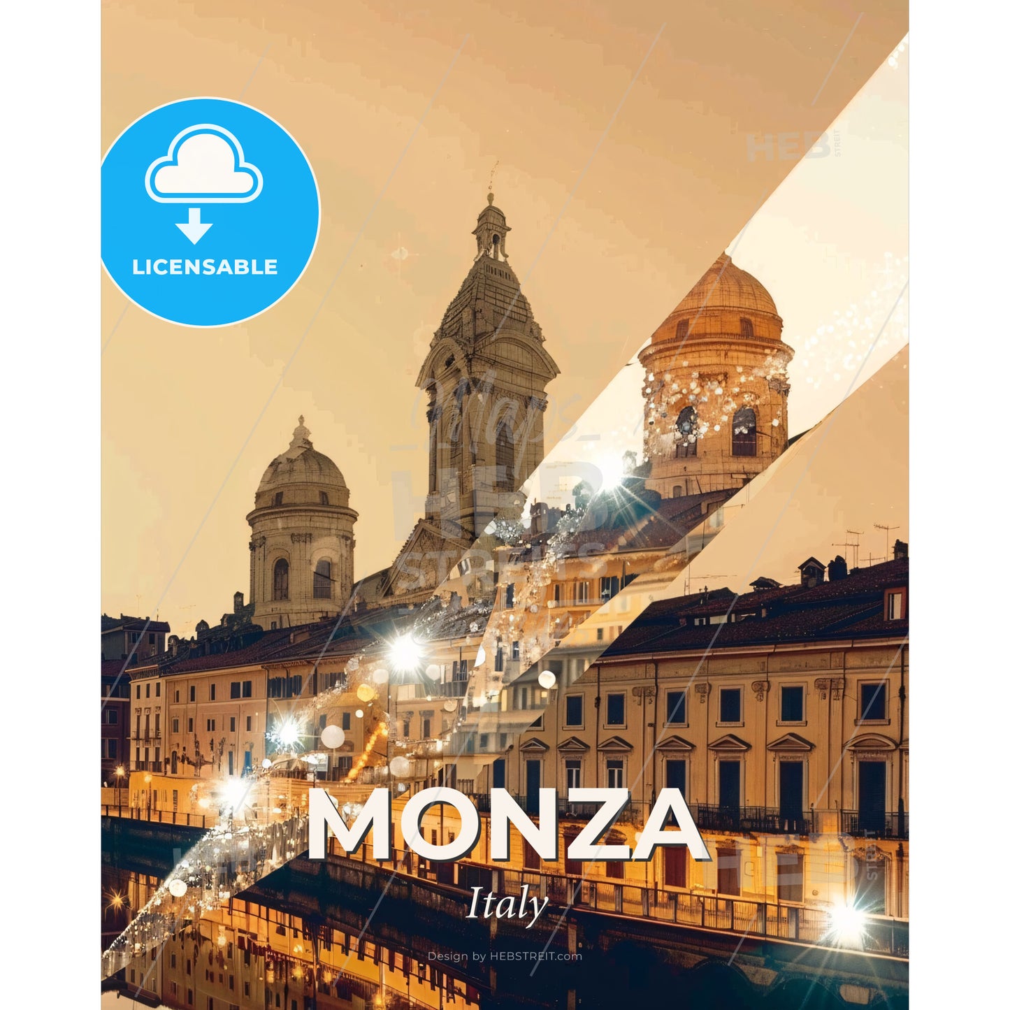 Monza Italy: Double Exposure City Skyline Art - A city with buildings and a bridge - Square format print template