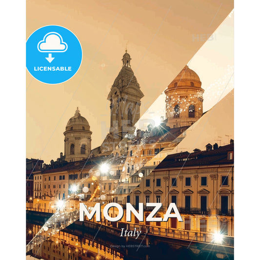 Monza Italy: Double Exposure City Skyline Art - A city with buildings and a bridge - Square format print template