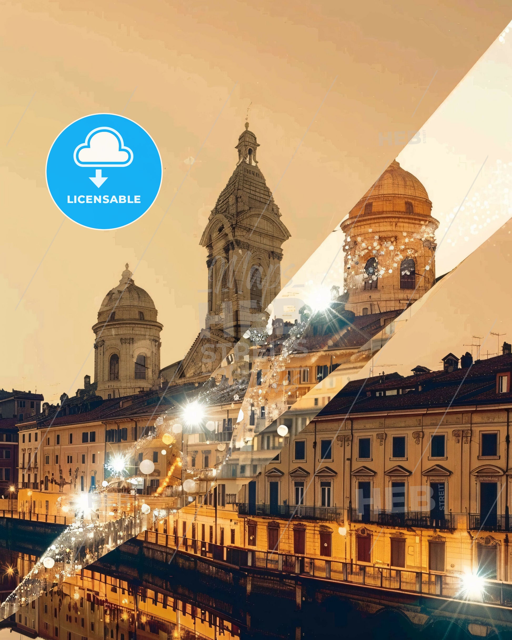 Monza Italy: Double Exposure City Skyline Art - A city with buildings and a bridge