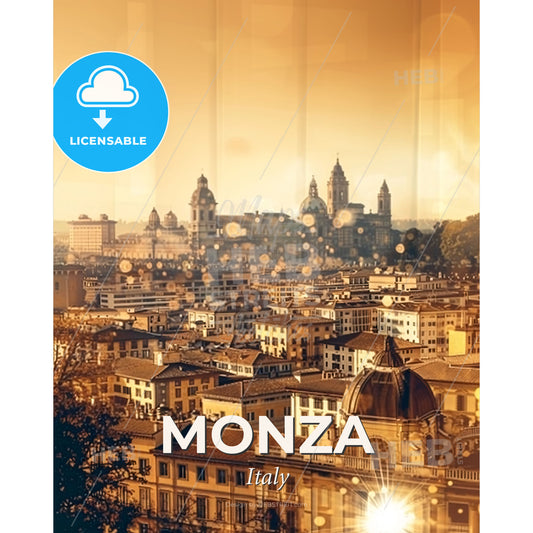 Monza City Skyline Double Exposure Art - A city with many buildings - Square format print template