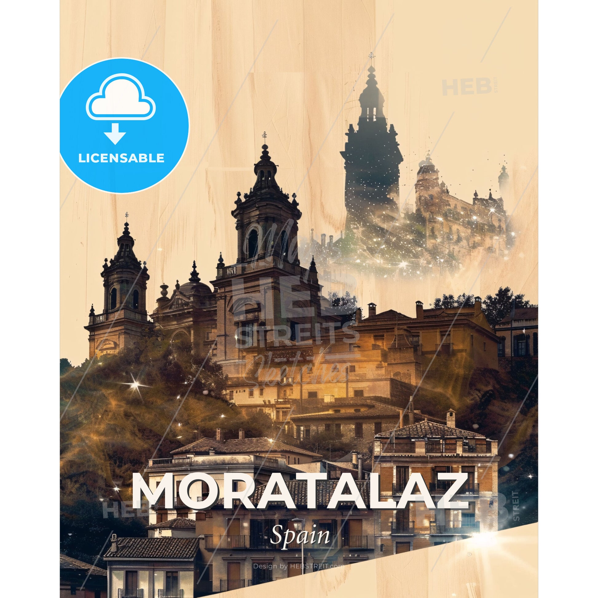 Moratalaz City Silhouette Art Showpiece - A city with a building in the background - Square format print template