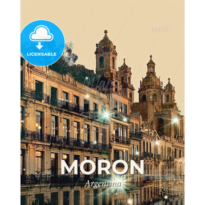 Moron: Architectural Beauty, Double Exposure Delight - A building with many windows and a building with a tower - Square format print template