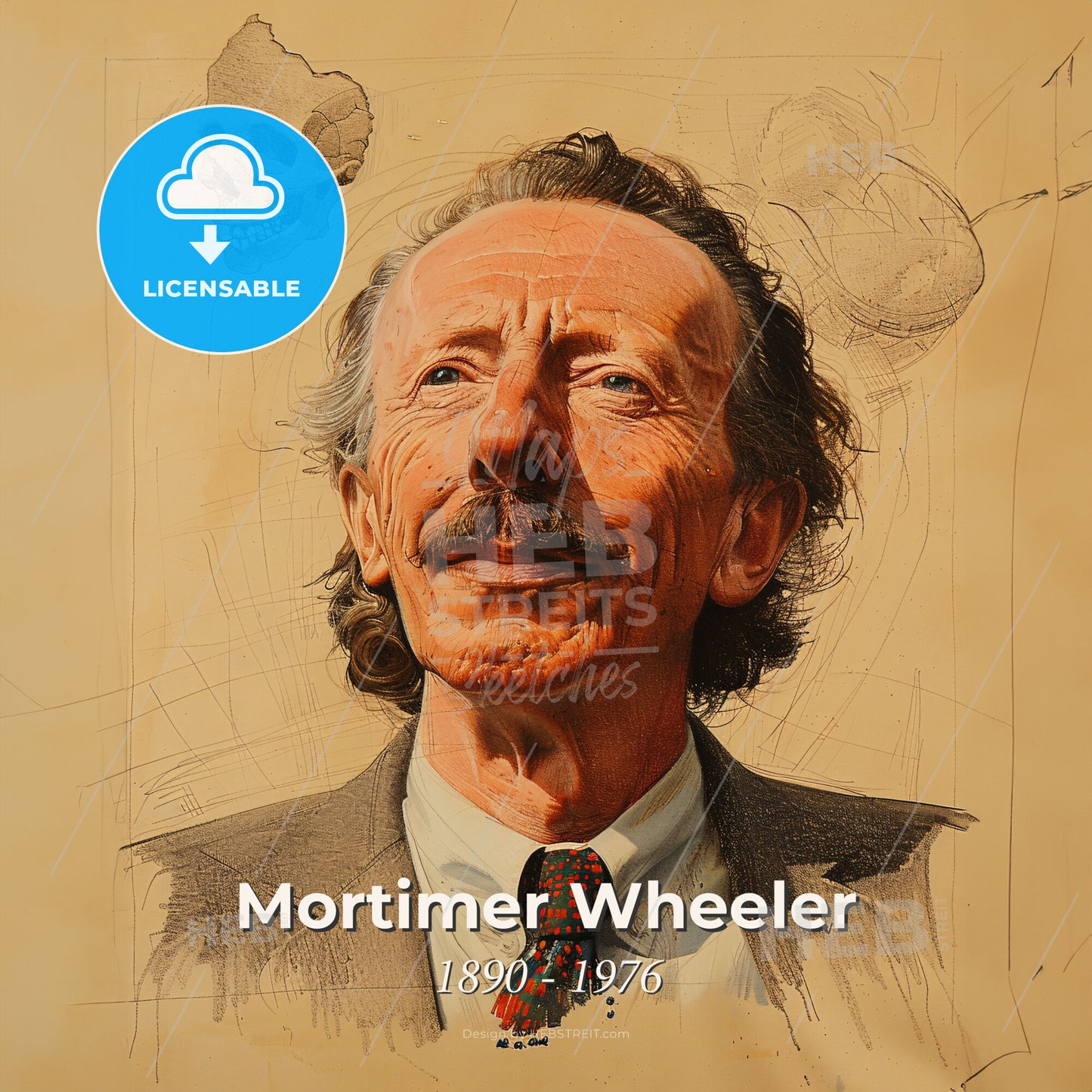 Mortimer Wheeler, 1890 - 1976, British archaeologist - A Man With A Mustache And A Tie Print Template