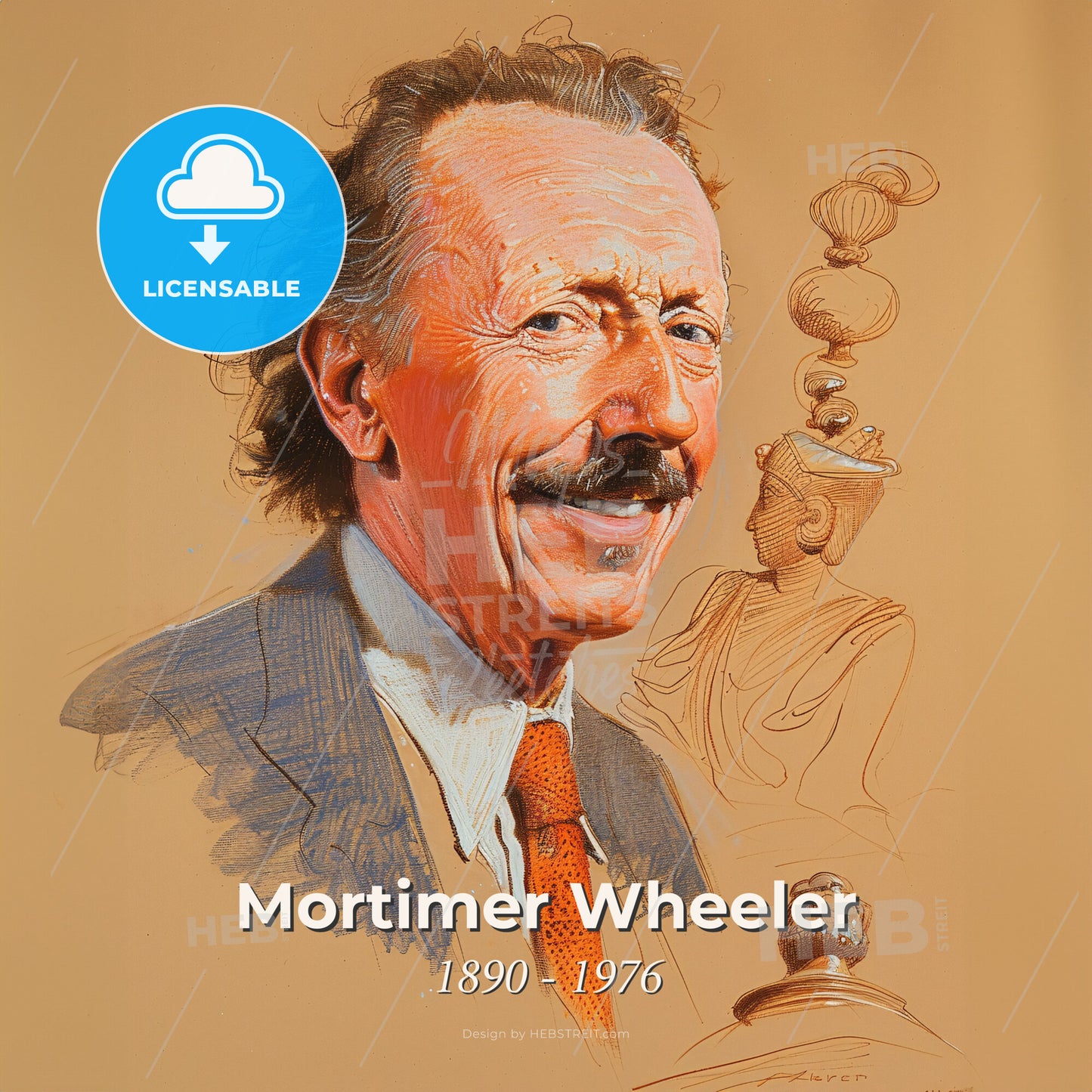 Mortimer Wheeler, 1890 - 1976, British archaeologist - A Man With A Mustache And A Mustache Print Template