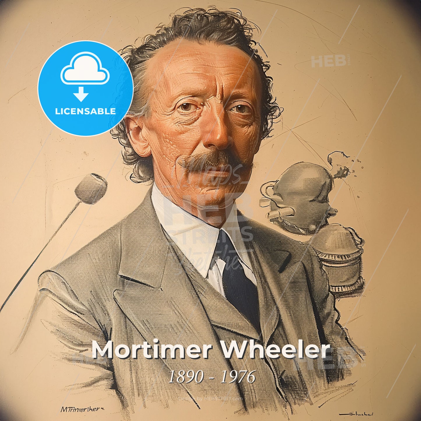 Mortimer Wheeler, 1890 - 1976, British archaeologist - A Man With A Mustache Wearing A Suit And Tie Print Template