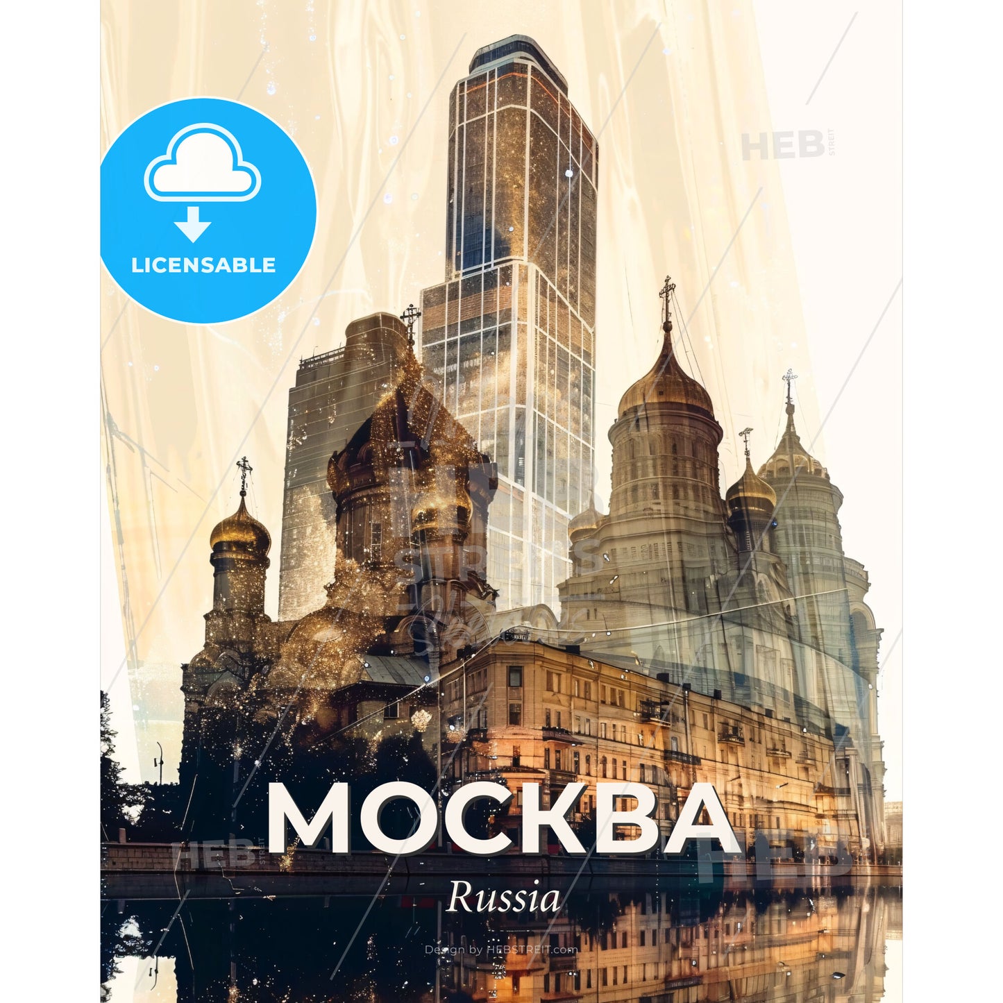 Moscow City Skyline Night Sparks - A city skyline with a tall building - Square format print template