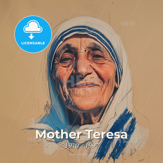 Mother Teresa, 1910 - 1997, Albanian-Indian nun and missionary - A Woman Wearing A White Head Wrap Print Template