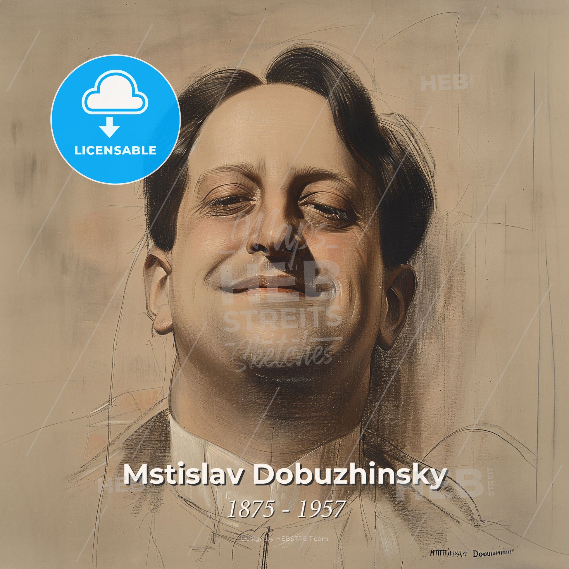 Mstislav Dobuzhinsky, 1875 - 1957, Russian painter and illustrator - A Drawing Of A Man Smiling Print Template